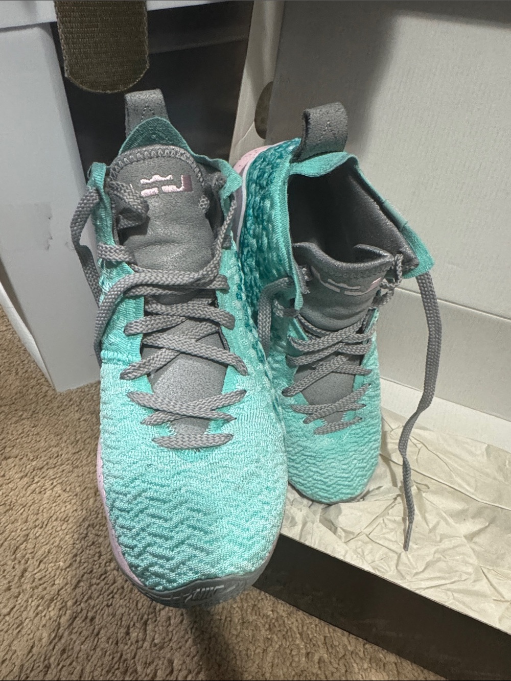 Kids Mint Green Sneakers with Gray Accents